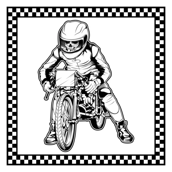 Calavera montando una motocicleta lista para la carrera — Archivo Imágenes Vectoriales