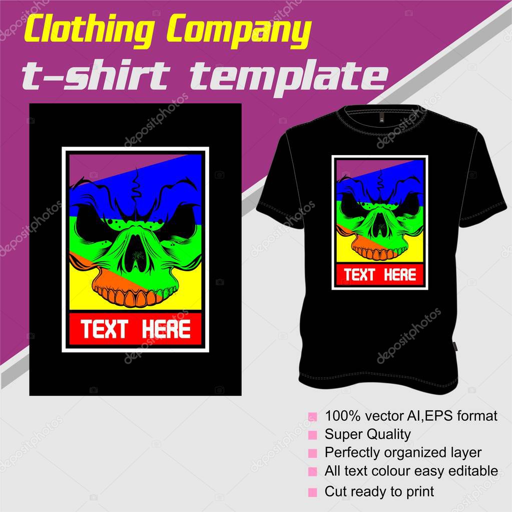 T-shirt template, fully editable with skull vector