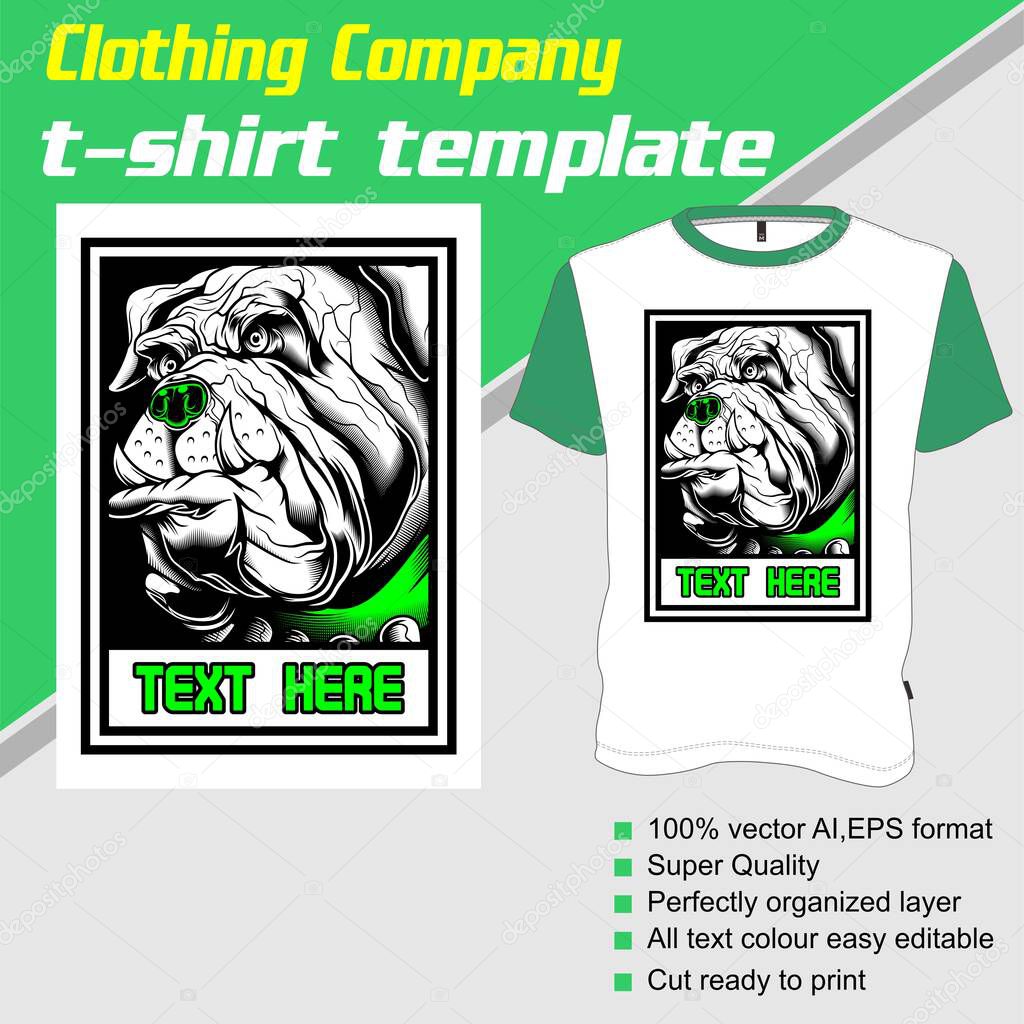 T-shirt template, fully editable with dog vector