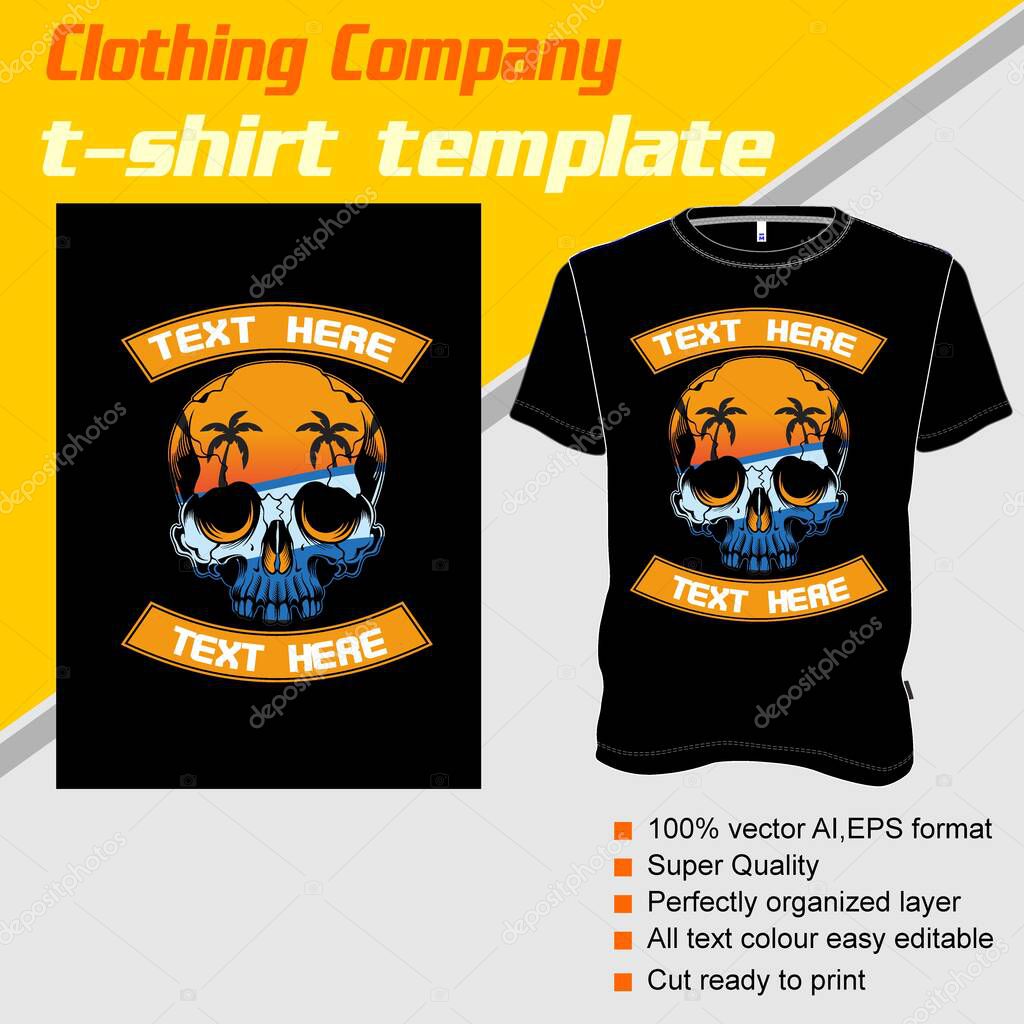 T-shirt template, fully editable with skull summer vector