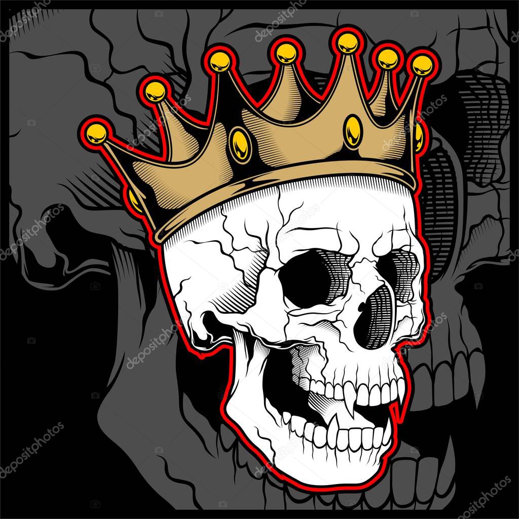 Vector illustration skull wearing a king crown