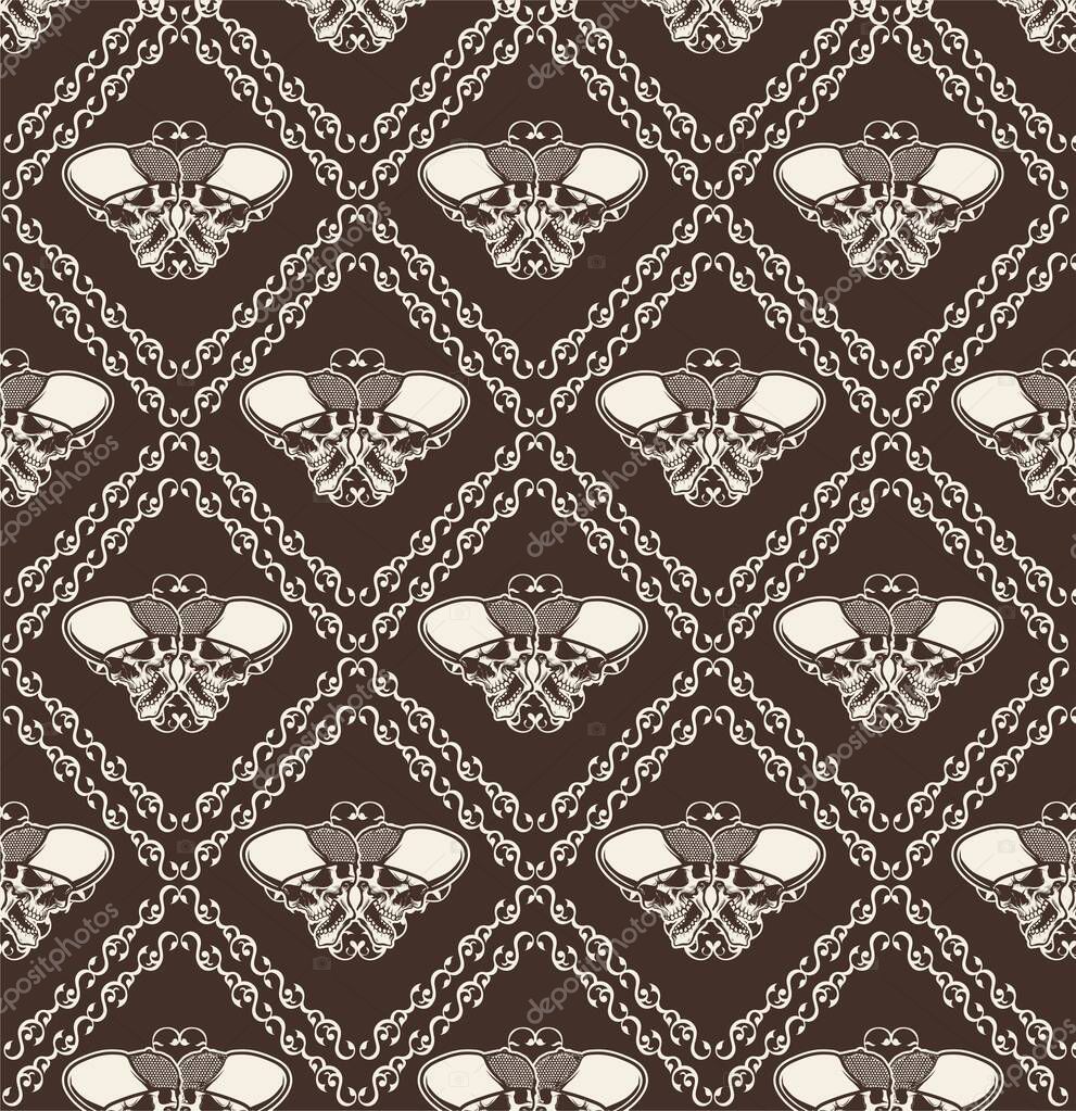 Ornamental Skull Seamless Pattern - Vector