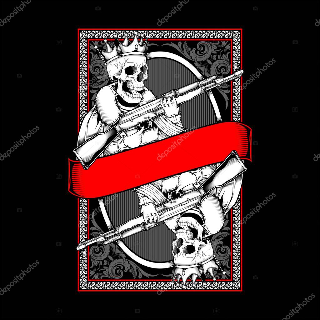 King with sword handling gun hand drawing vector