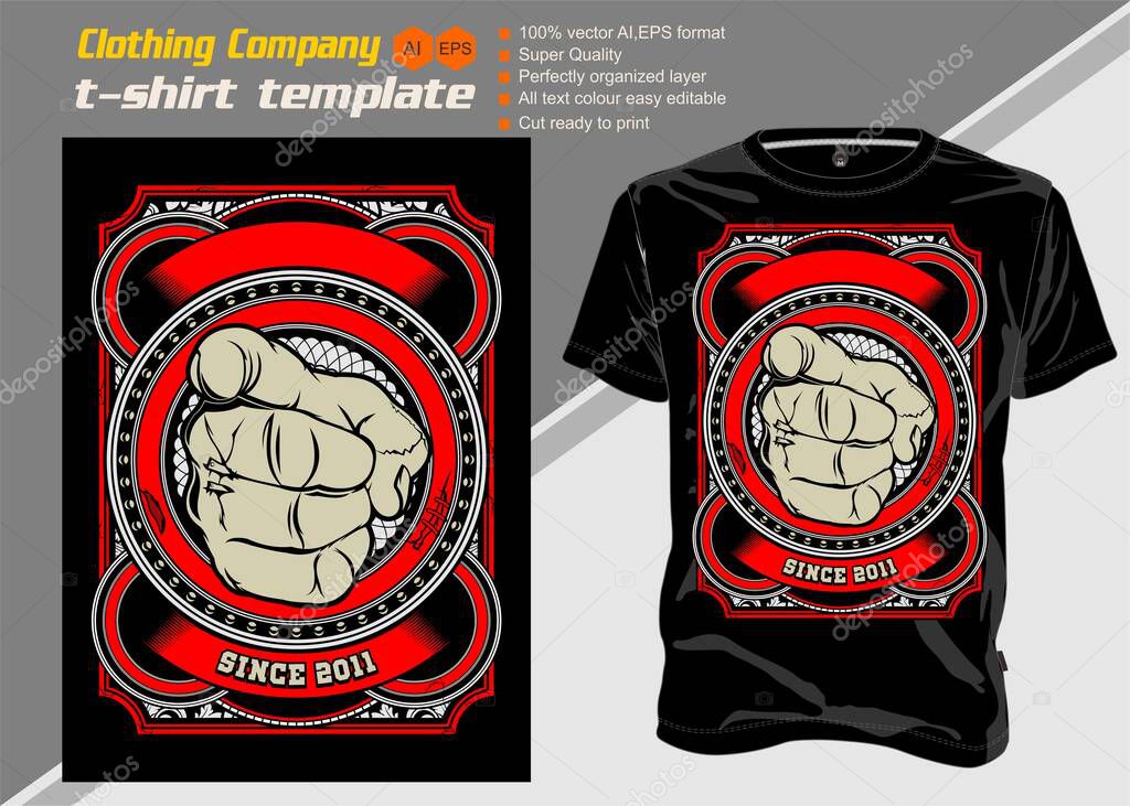 t shirt template Human hand with the finger pointing or gesturing towards you.Shirt designs, biker, disk jockey, gentleman, barber and many others.isolated and easy to edit. Vector Illustration - Vect