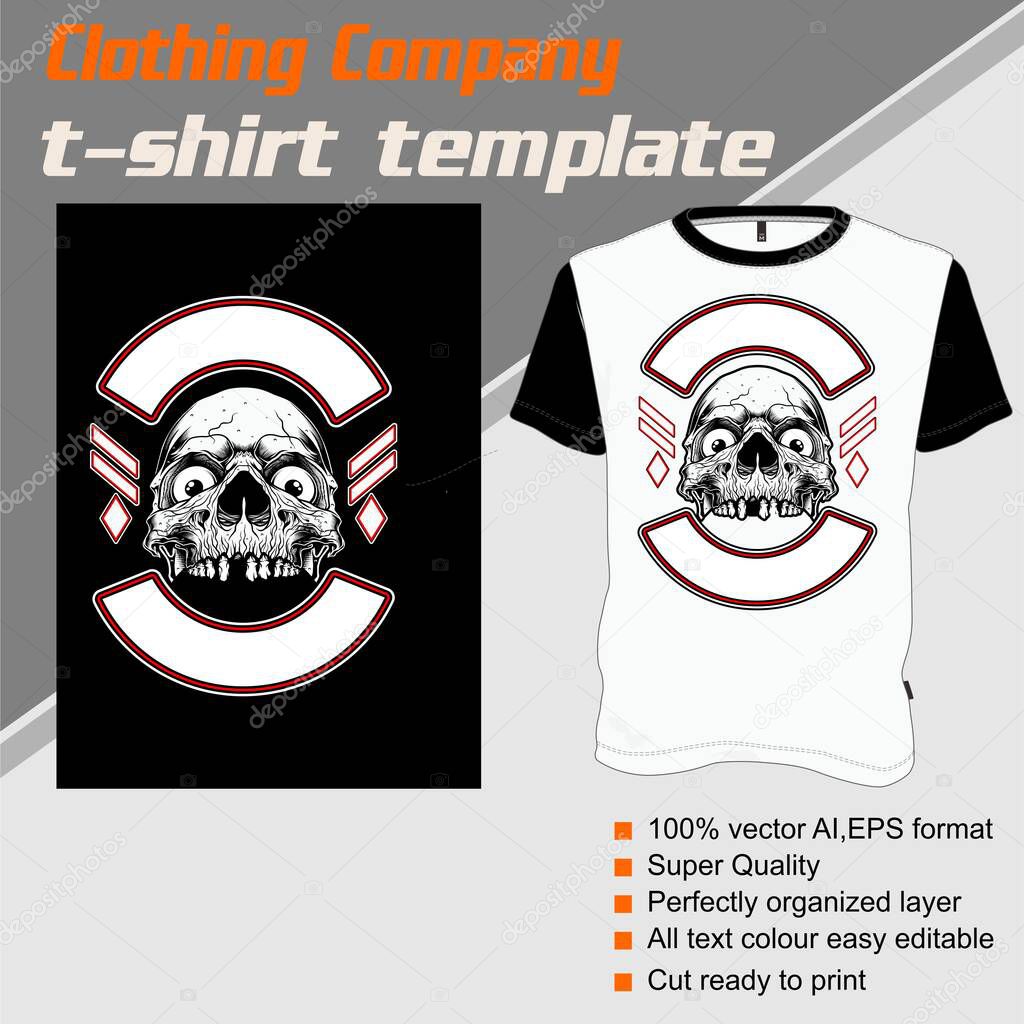 skull t shirt template ,hand drawing vector