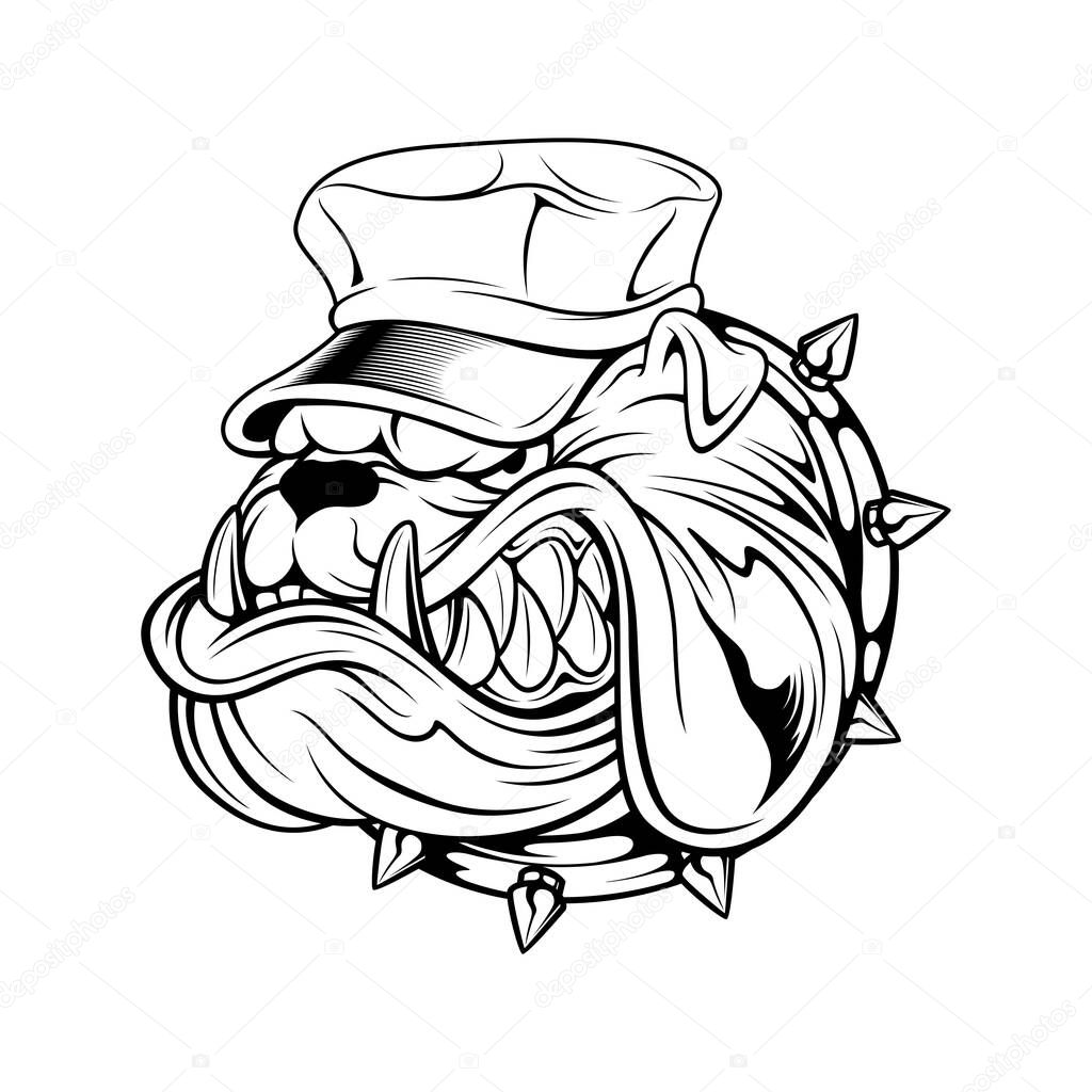 Bulldog wearing hat hand drawing vector