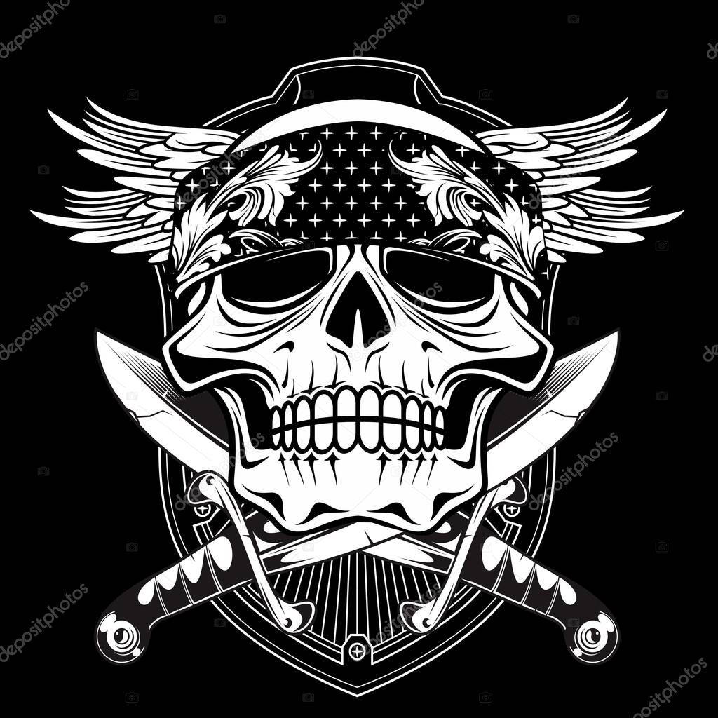 skull wing with sword vector hand drawing vector