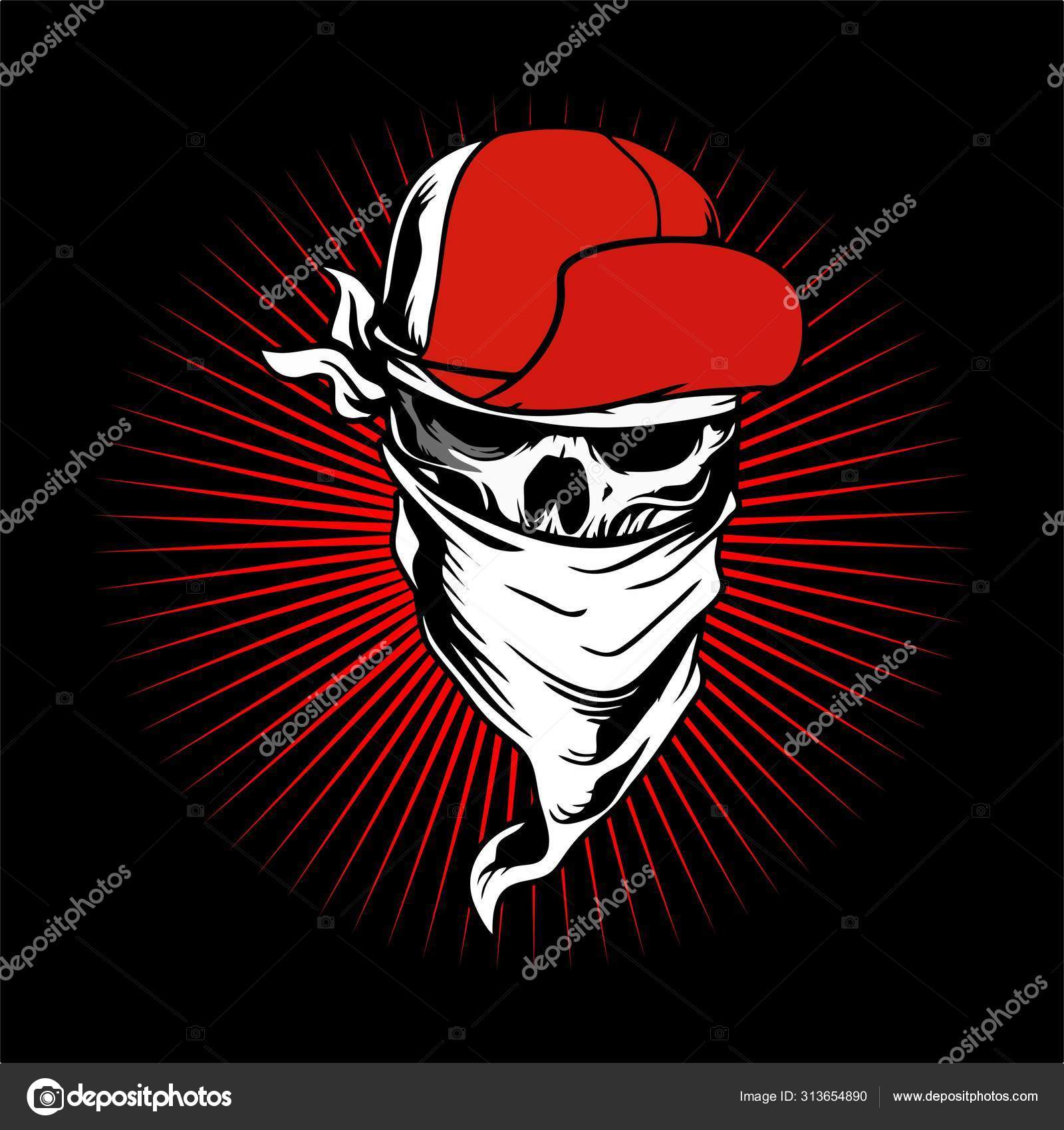 Calavera con gorra y bandana.. vector de dibujo a mano, diseños de camisas,  motorista, disc jockey, caballero, peluquero y muchos otros.aislado y fácil  de editar. Ilustración de vectores - Vector Vector de, image size:1600x1700
