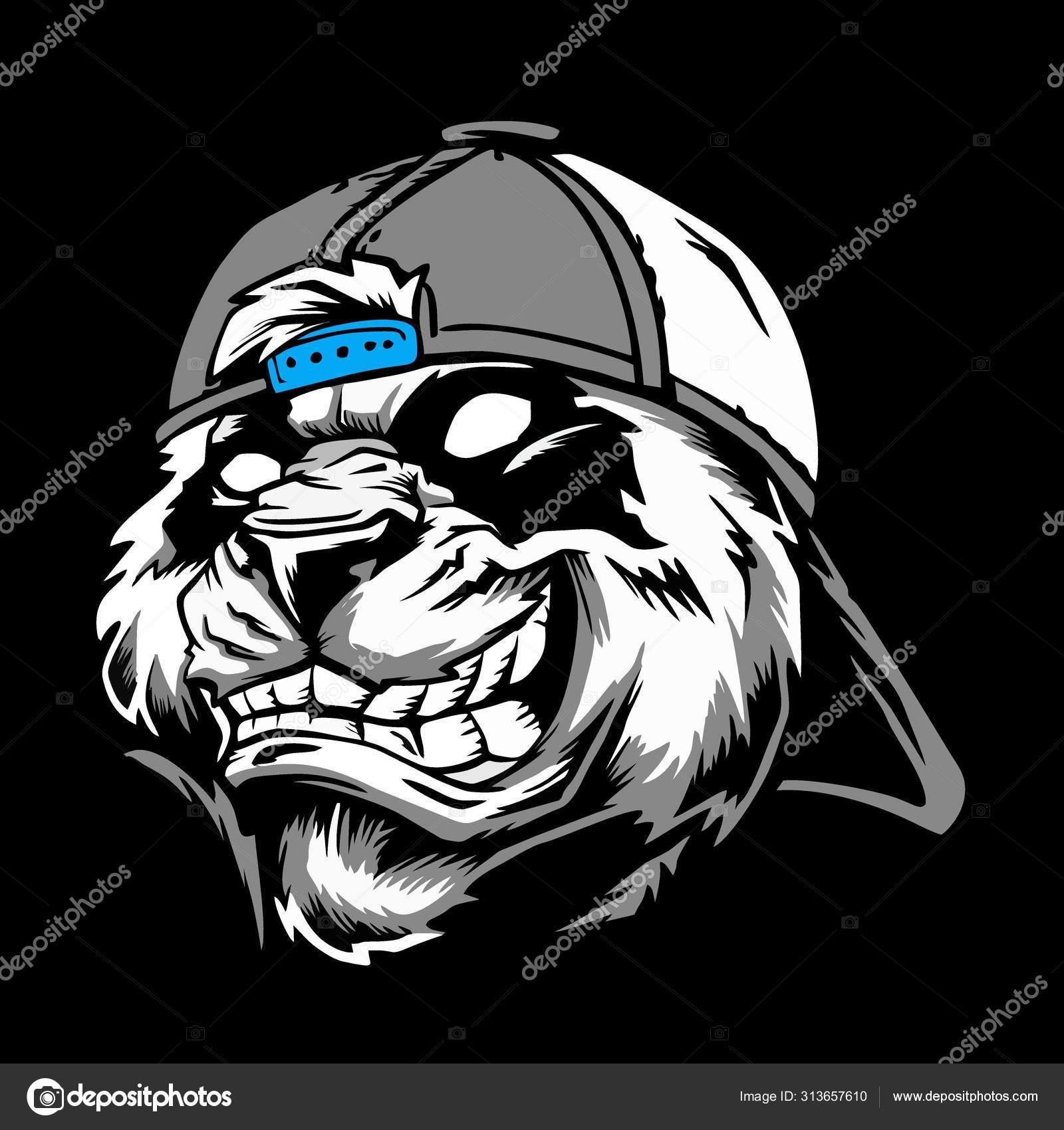 Angry Panda Head Wearing A Hat.Vector Hand Drawing,Shirt Designs.