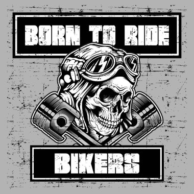 grunge stili eski kafatası kask retro ve metin binmek için doğmuş