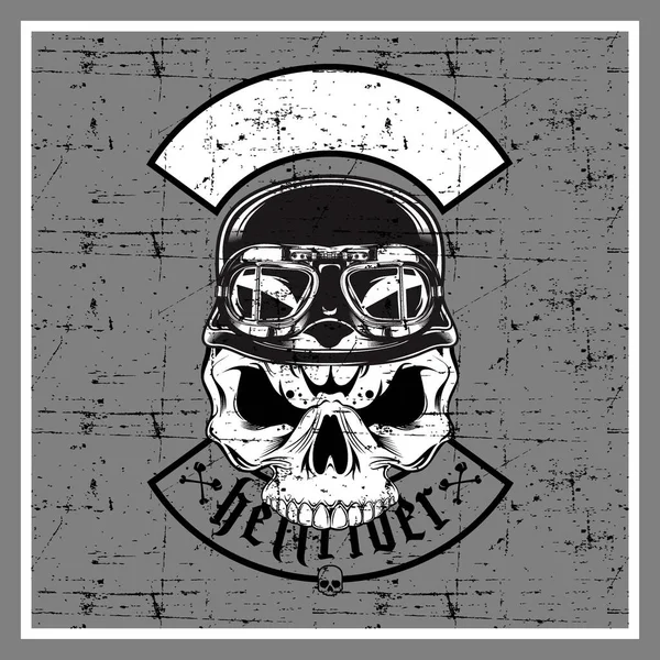Crânio estilo grunge vestindo capacete-vetor retro —  Vetores de Stock