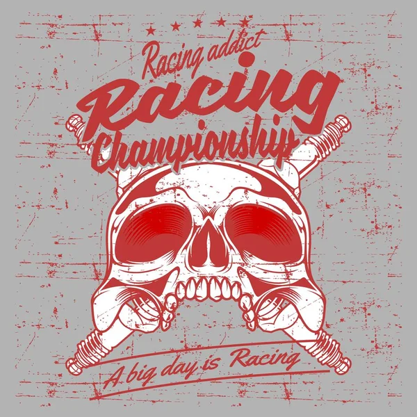 Estilo grunge vintage cráneo y bujía de carreras campeón mano dibujo vector — Archivo Imágenes Vectoriales