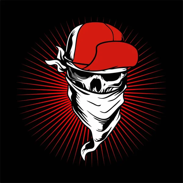 Teschio indossando cappello e bandana.. disegno a mano vettoriale, disegni camicia, motociclista, disc jockey, gentiluomo, barbiere e molti altri.isolato e facile da modificare. Illustrazione vettoriale - Vettore — Vettoriale Stock