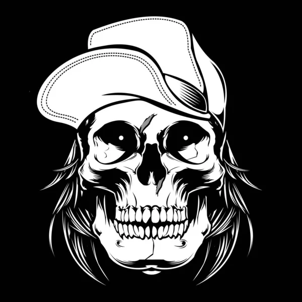 Skull wearing cap .vector hand drawing,Shirt designs, biker, disk jockey, gentleman, barber and many others.isolated and easy to edit. Vector Illustration - Vector — Stock Vector