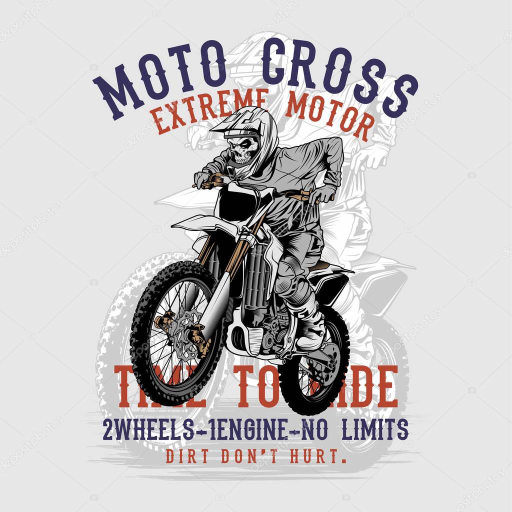 Grunge style skull motor cross hand drawing vector