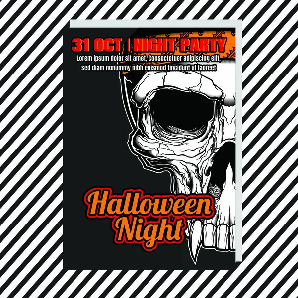 Fête d'Halloween fond vertical de nuit avec crâne, Flyer ou modèle d'invitation pour la fête d'Halloween. Illustration vectorielle . — Image vectorielle