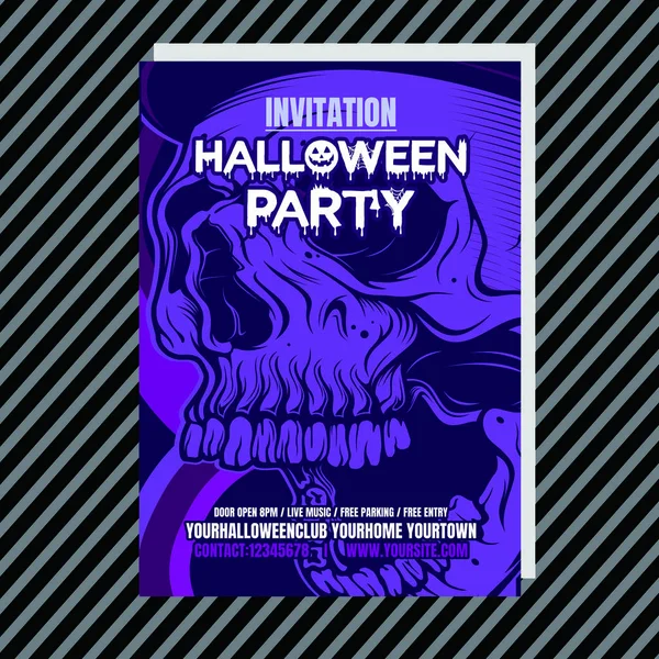 Halloween party night vertikaler Hintergrund mit Totenkopf, Flyer oder Einladungsschablone für halloween party. Vektorillustration. — Stockvektor