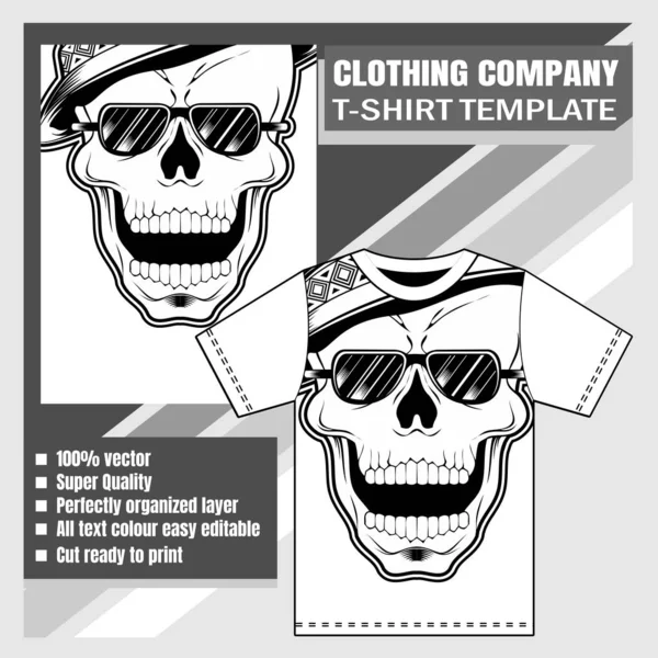 Mock up ruházati cég, póló sablon, koponya kézi rajz vektor — Stock Vector