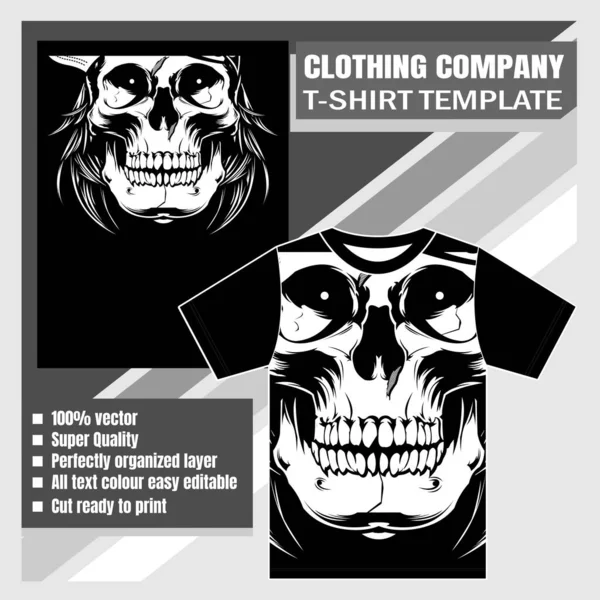 Mock up Bekleidungsunternehmen, T-Shirt-Vorlage, Totenkopf Hand Zeichnung Vektor — Stockvektor
