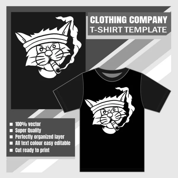 Modellare azienda di abbigliamento, modello di t-shirt, illustrazione vettoriale gatto — Vettoriale Stock