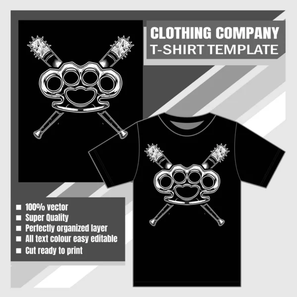 Maqueta de empresa de ropa, plantilla de camiseta, nudillo con béisbol bat vector ilustración — Vector de stock