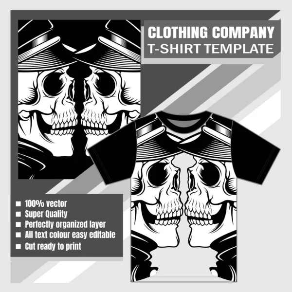 Mock Up Bekleidungsfirma, T-Shirt-Vorlage mit Totenkopf — Stockvektor