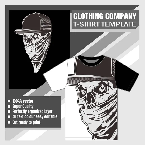 Maqueta de empresa de ropa, plantilla de camiseta con cráneo — Vector de stock