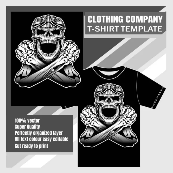 Maqueta de empresa de ropa, plantilla de camiseta con cráneo — Vector de stock