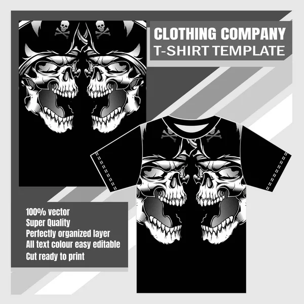 Mock Up Bekleidungsfirma, T-Shirt-Vorlage mit Totenkopf — Stockvektor