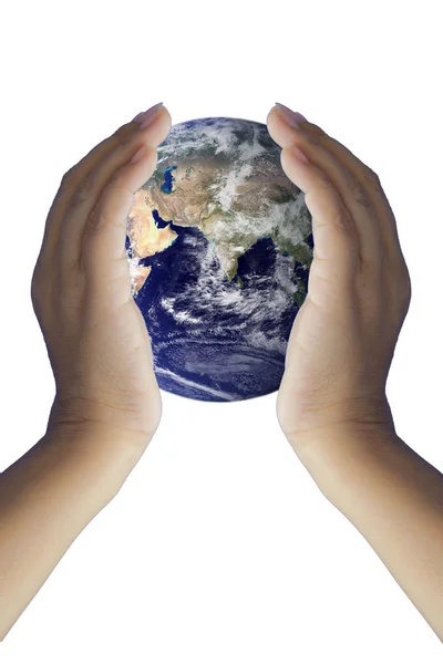 青い地球を握る手。(この画像の要素 — ストック写真