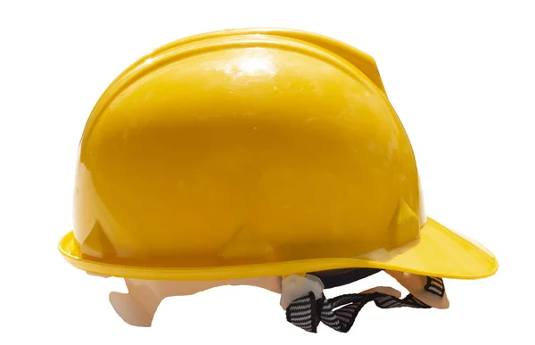 Κίτρινο καπέλο ασφαλείας σε λευκό φόντο με διαδρομή αποκοπής — Φωτογραφία Αρχείου