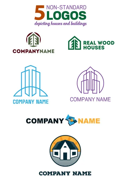Non Standard Logos Depicting Houses Buildings — Stock Vector