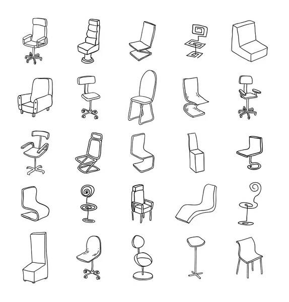 Sbírka Židlí Ručně Kreslené Ilustrace — Stock fotografie