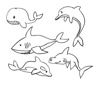 Deniz yaşamı seti simgeleri, vektör illüstrasyon.