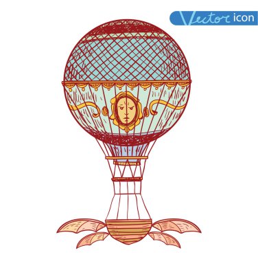 Steampunk vintage sıcak hava balonu, el çizilmiş vektör illustratio