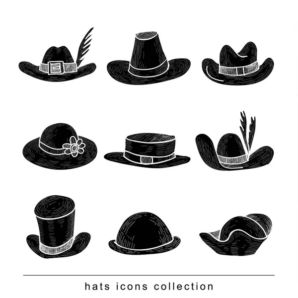 Coleção Chapéus Desenho Mão — Vetor de Stock
