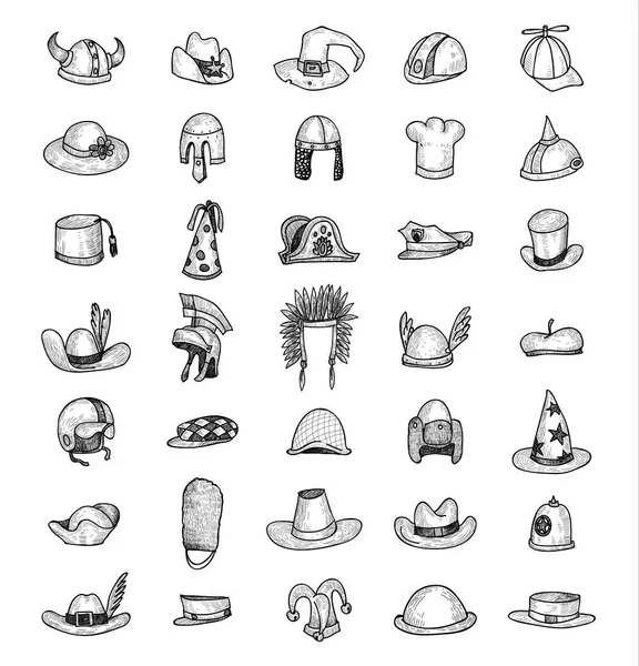 Collection Hats Hand Drawn — Stock Vector