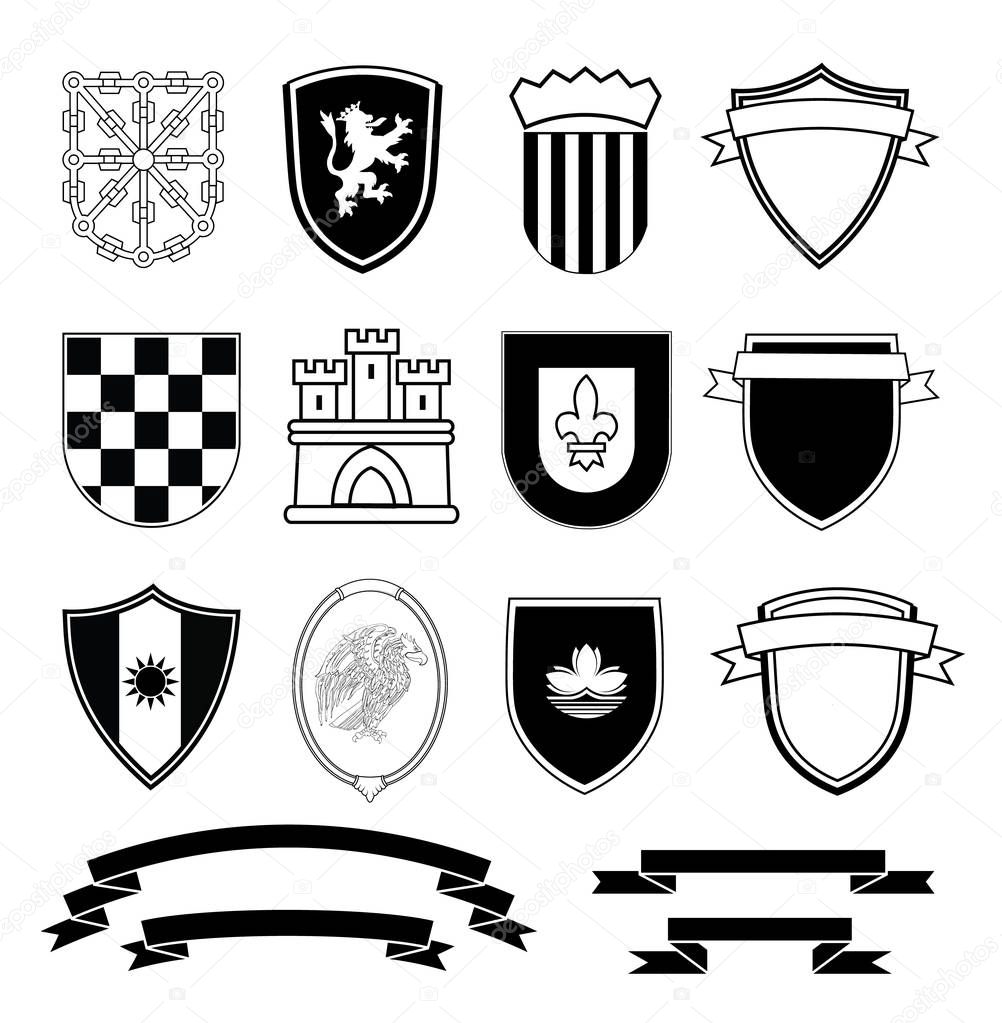 Coat of arms elements set, vector illustration.