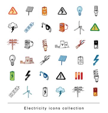 Elektrik Doodle simge koleksiyonu, vektör illüstrasyon.