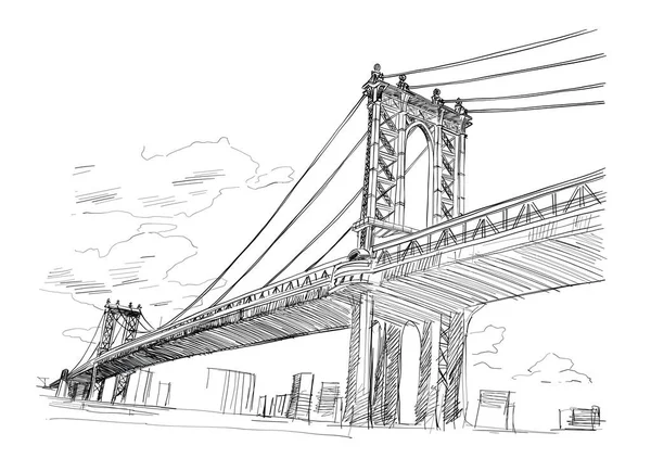 Manhattan Bridge, Hand drawn. Vector illustration. — Stock Vector