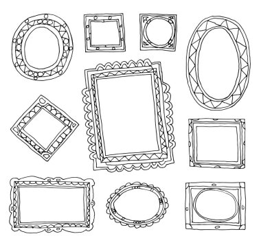 Resim çerçevelerini ayarlama, elle çizilmiş vektör çizimi.
