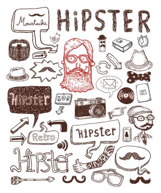Hipster kümesi doodle, çizilen illüstrasyon ver..   