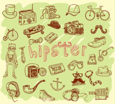 Hipster kümesi doodle, çizilen illüstrasyon ver..   