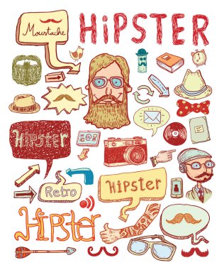 Hipster kümesi doodle, çizilen illüstrasyon ver..   