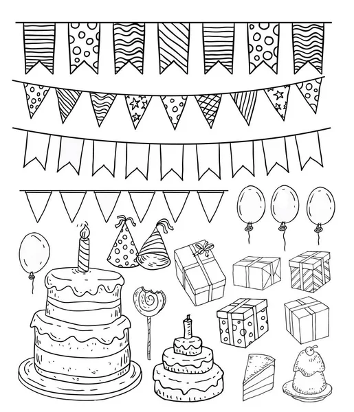 Elementos de fiesta de cumpleaños, ilustración vectorial . — Archivo Imágenes Vectoriales