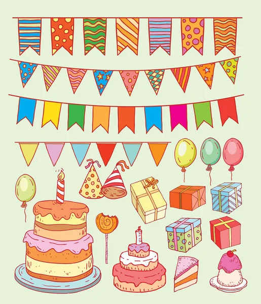 Elementos de fiesta de cumpleaños, ilustración vectorial . — Archivo Imágenes Vectoriales