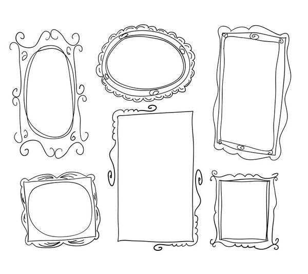 Set picture frames, hand drawn vector illustration.