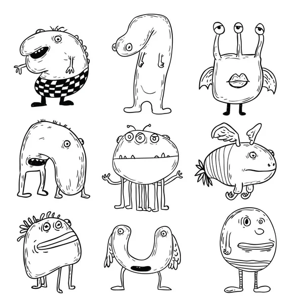 Set von Cartoon-Monstern. Vektorillustration — Stockvektor