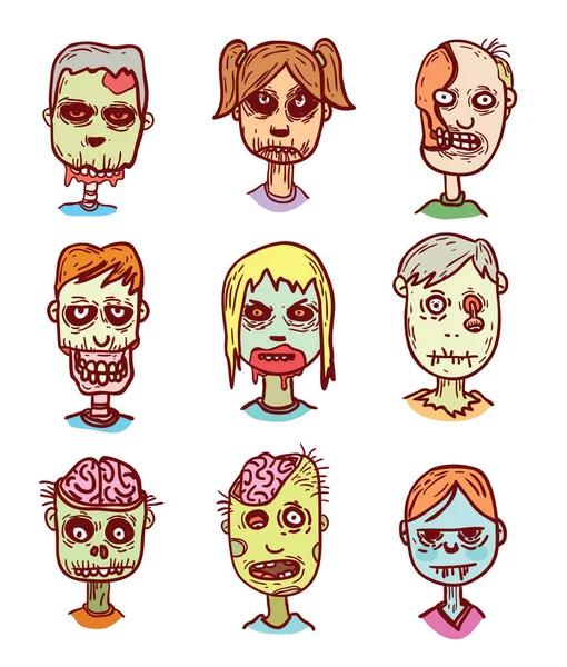 Zombie conjunto de personajes de dibujos animados, vector de ilustración . — Archivo Imágenes Vectoriales