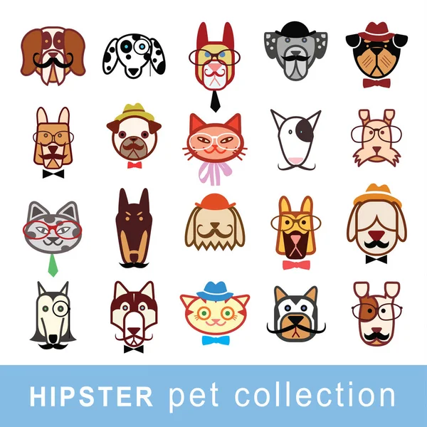 Hipster conjunto de iconos mascota. ilustraciones vectoriales . — Vector de stock